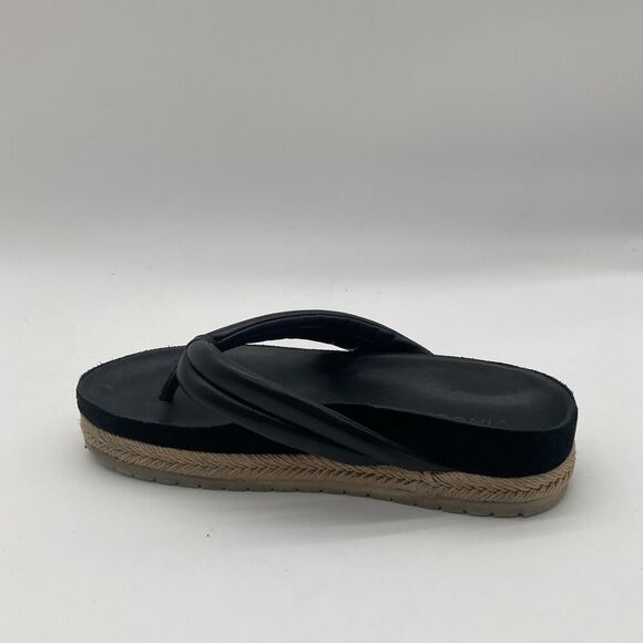 Womens Size 6 Vince Black Forest Platform Espadrille Thong Slide Sandal Leather - Picture 5 of 12
